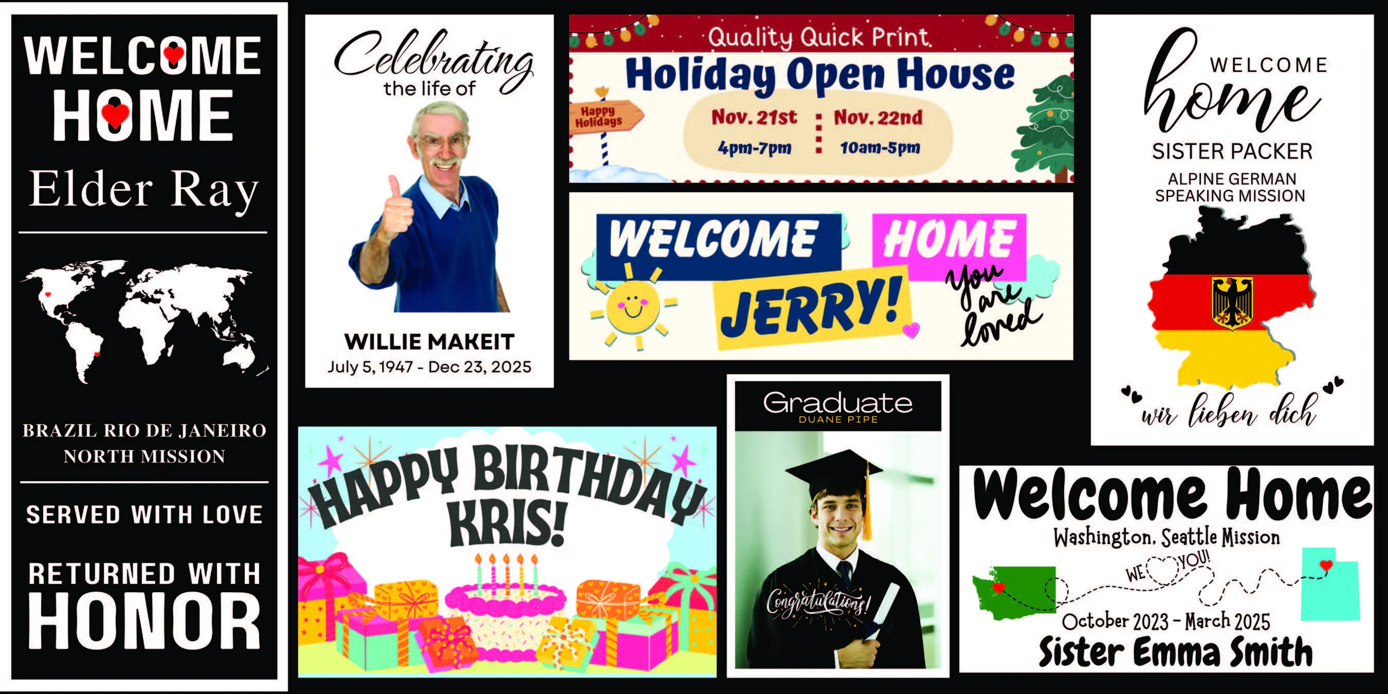 Custom life event banners for parties and celebrations