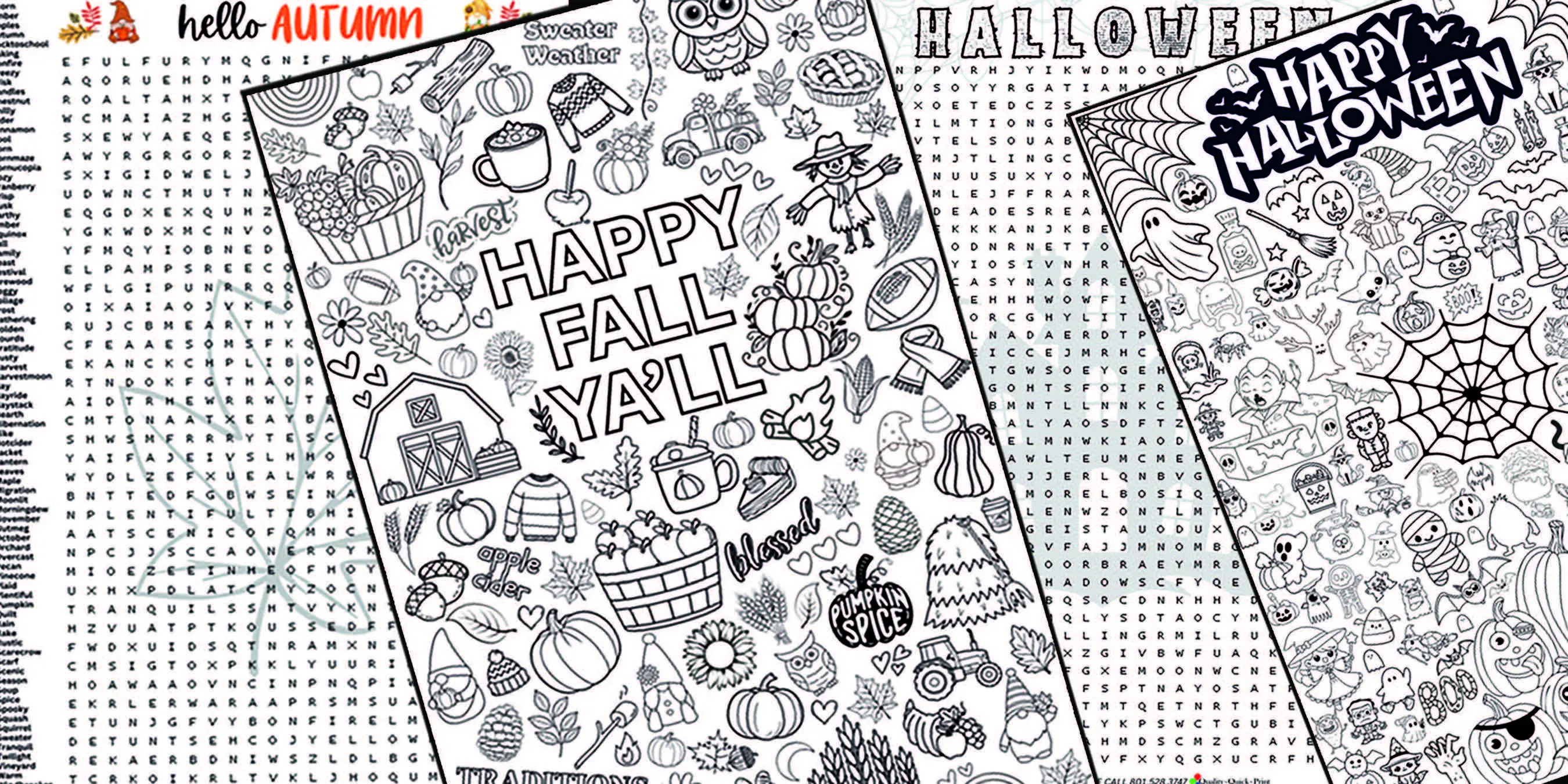 Seasonal word search and coloring pages